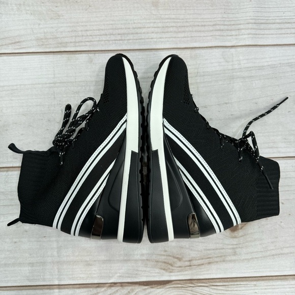 exe Black & White Mesh Sock High Top Lace Up Wedge Heel Sneakers NEW